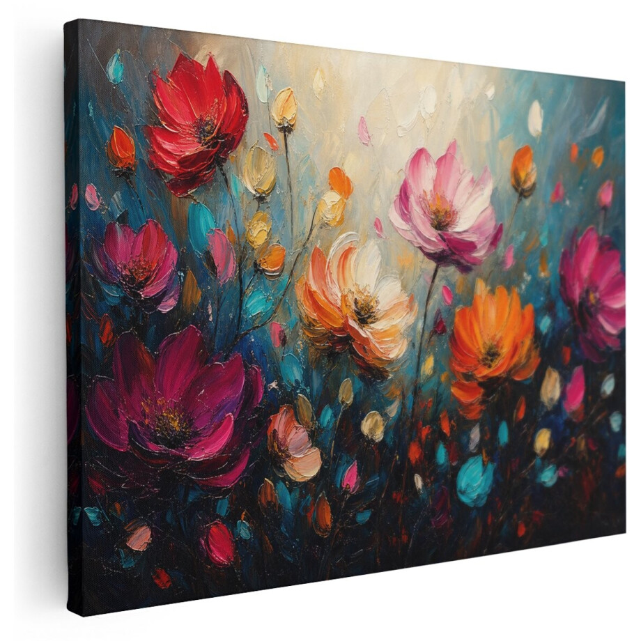 Artaza Canvas Schilderij Abstracte Bloemen - Kleurrijk en Expressief - 80x60 cm - Wanddecoratie Woonkamer - Schilderijen - Muurdecoratie afbeelding 1