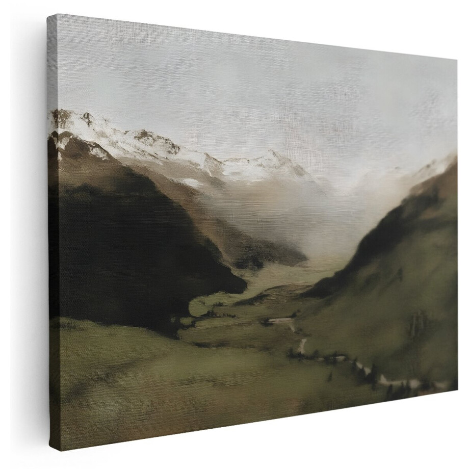 Artaza Canvas Schilderij Berglandschap - 160x120 cm - Groot - Wanddecoratie Natuur - Muurdecoratie Besneeuwde Toppen - Kamer Accessoires Woonkamer afbeelding 1