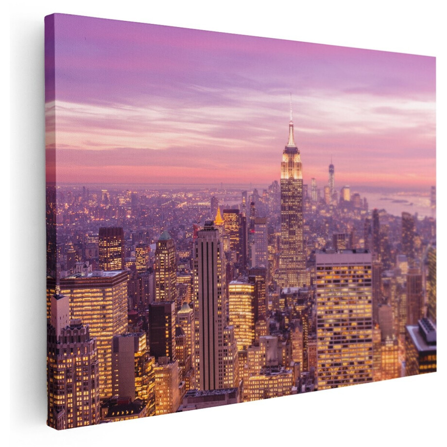 Artaza Canvas Schilderij New York Skyline Met Lichten Bij Zonsondergang - 160x120 cm - Groot - Wanddecoratie Woonkamer - Schilderijen - Muurdecoratie Artaza Canvas Schilderij New York Skyline Met Lichten Bij Zonsondergang - 160x120 cm - Groot - Wanddecoratie Woonkamer - Schilderijen - Muurdecoratie afbeelding 1