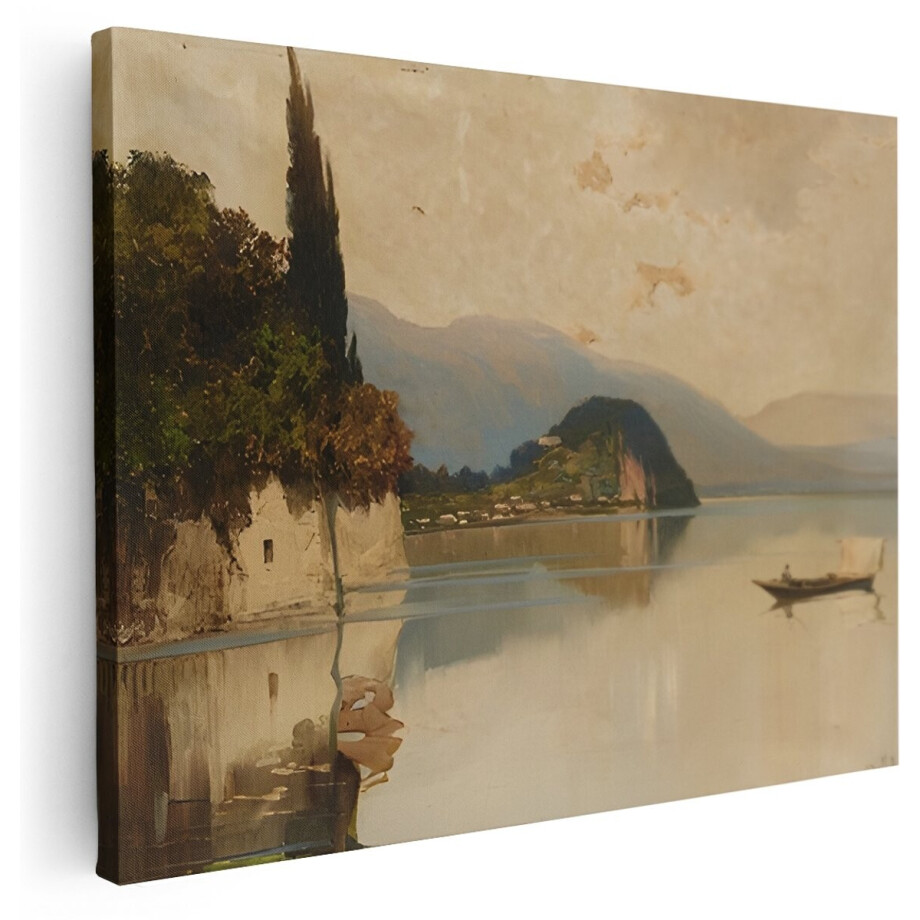 Artaza Canvas Schilderij Bergen - 160x120 cm - Groot - Wanddecoratie Italiaans Meer - Muurdecoratie Natuur Landschap - Schilderijen Op Canvas Vintage afbeelding 1