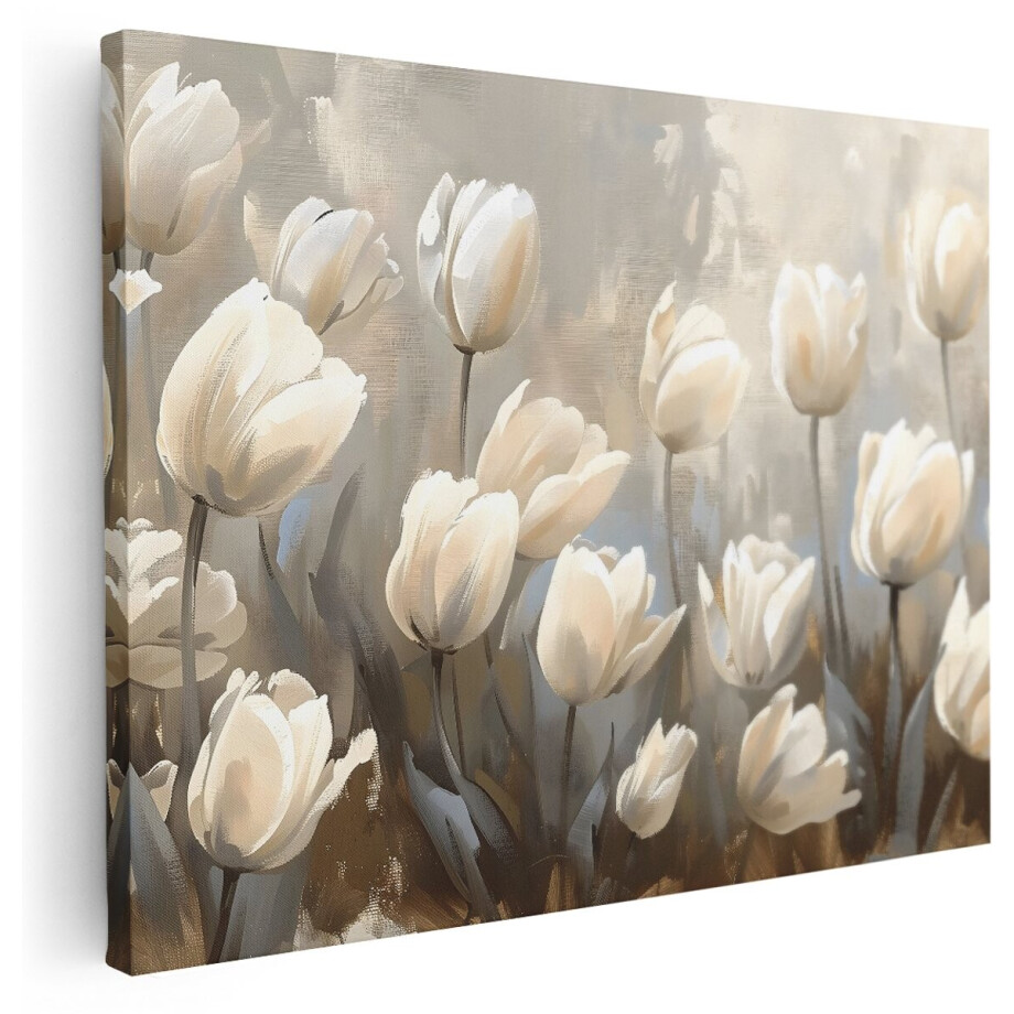 Artaza Canvas Schilderij Tulpen - 160x120 cm - Groot - Wanddecoratie Bloemen Schilderij - Muurdecoratie Landelijk - Schilderijen Op Canvas Wit afbeelding 1