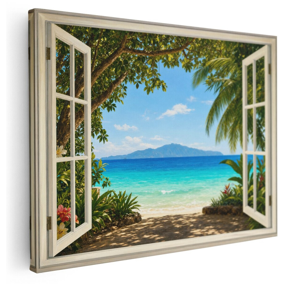 Artaza Canvas Schilderij Tropisch Strand - Zeezicht Met Palmbomen - 120x90 cm - Groot - Wanddecoratie Woonkamer - Schilderijen - Muurdecoratie Artaza Canvas Schilderij Tropisch Strand - Zeezicht Met Palmbomen - 120x90 cm - Groot - Wanddecoratie Woonkamer - Schilderijen - Muurdecoratie afbeelding 1