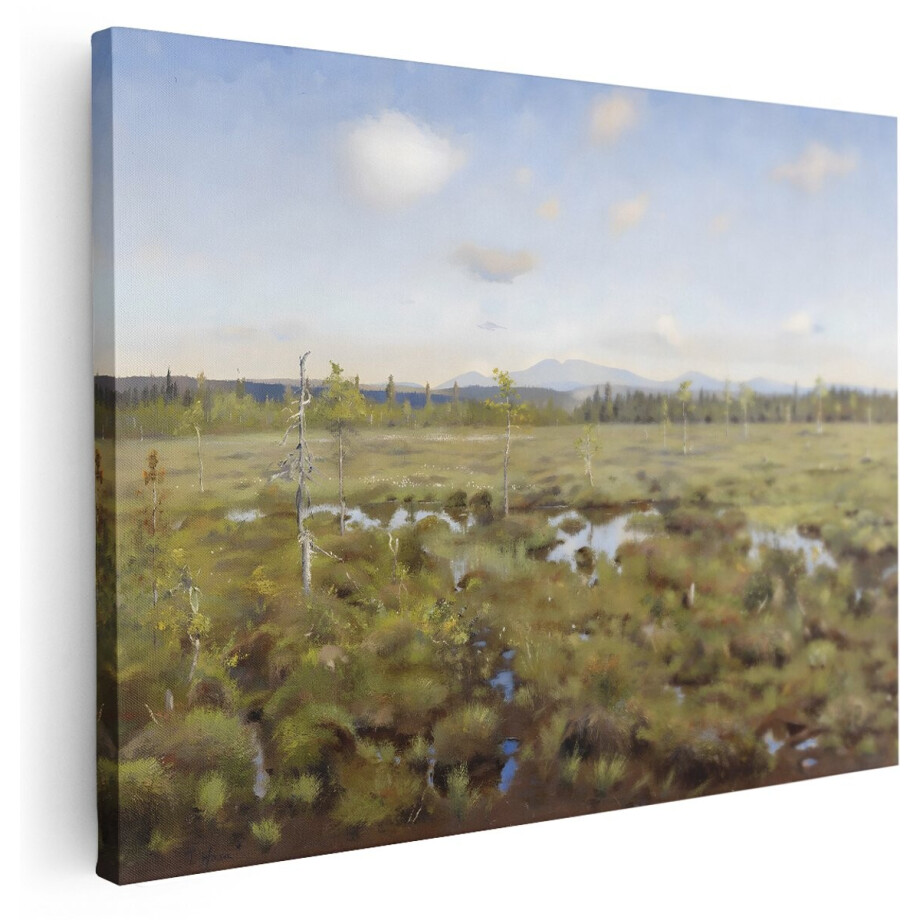 Artaza Canvas Schilderij Moeras Landschap - 160x120 cm - Groot - Wanddecoratie Natuur - Muurdecoratie Bergen - Kamer Accessoires Woonkamer afbeelding 1