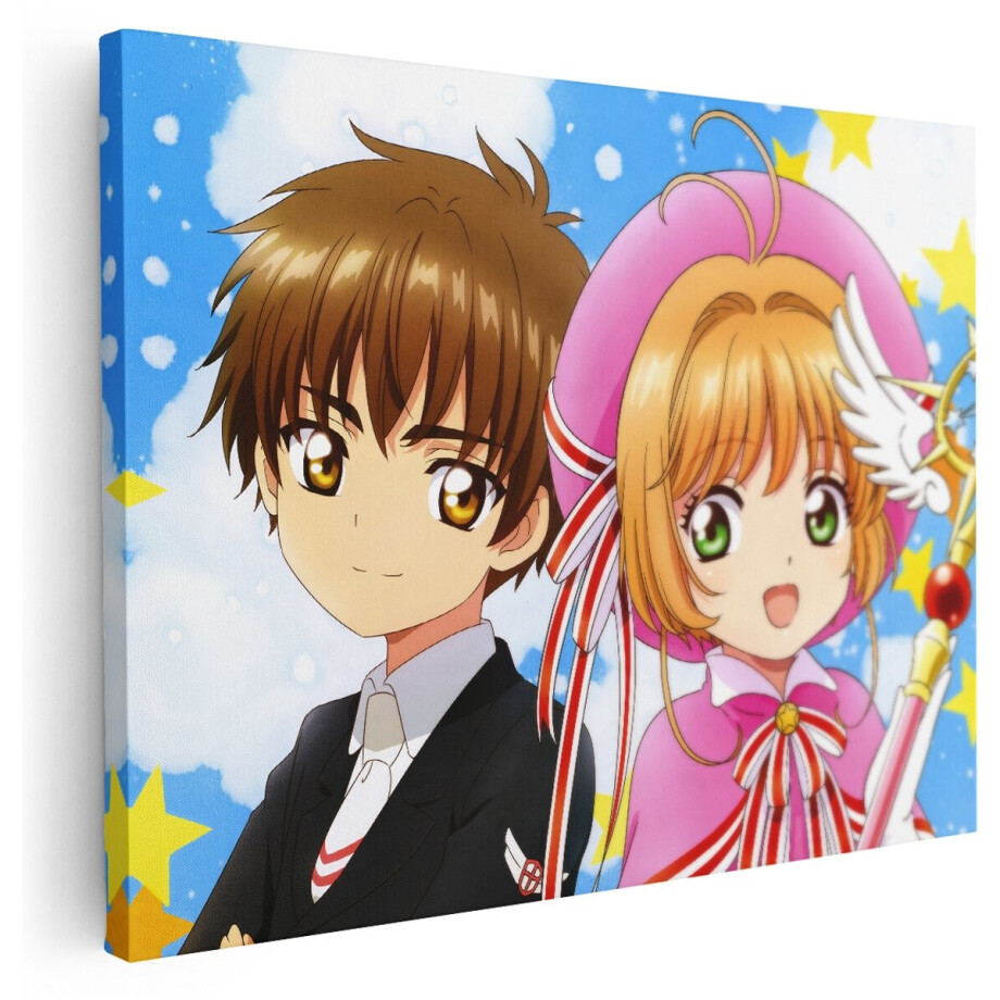 Artaza Canvas Schilderij Anime Meisje met Magische Staf - 160x120 cm - Groot - Wanddecoratie Kinderkamer - Muurdecoratie Sterren - Kamer Accessoires afbeelding 1