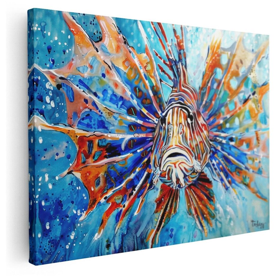 Artaza Canvas Schilderij Lionfish - Dieren - 160x120 cm - Groot - Wanddecoratie Woonkamer - Schilderijen - Muurdecoratie afbeelding 1