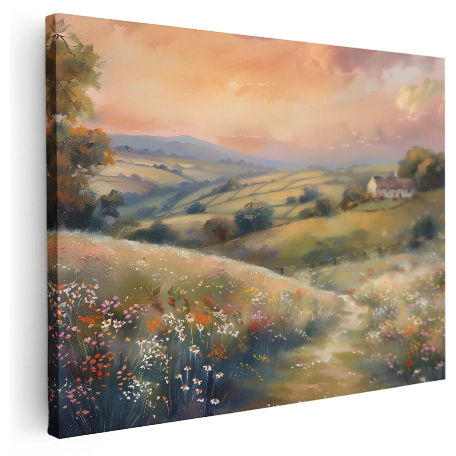 Artaza Canvas Schilderij Zonsondergang - 160x120 cm - Groot - Wanddecoratie Landschap Natuur - Muurdecoratie Bloemen - Schilderijen Op Canvas afbeelding 1