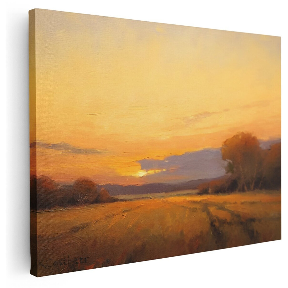 Artaza Canvas Schilderij Zonsondergang - 120x90 cm - Wanddecoratie Landschap - Muurdecoratie Natuur - Schilderijen Op Canvas Veld - Goud Artaza Canvas Schilderij Zonsondergang - 120x90 cm - Wanddecoratie Landschap - Muurdecoratie Natuur - Schilderijen Op Canvas Veld - Goud afbeelding 1