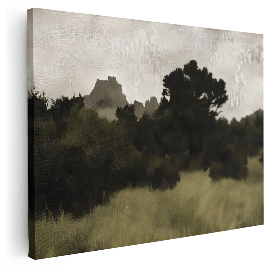 Artaza Canvas Schilderij Bergen - 160x120 cm - Groot - Wanddecoratie Natuur - Muurdecoratie Landschap - Decoratie Bomen - Kamer Accessoires afbeelding 1