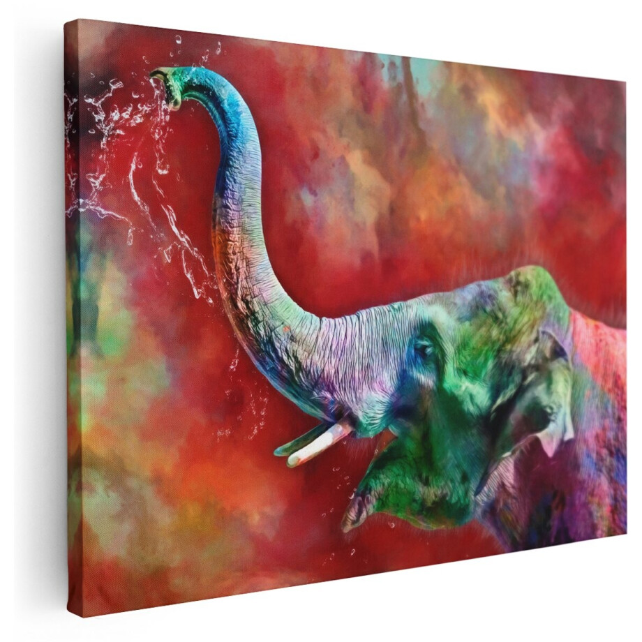 Artaza Canvas Schilderij Getekende Vrolijke Olifant - Abstract - 160x120 cm - Groot - Wanddecoratie Woonkamer - Schilderijen - Muurdecoratie afbeelding 1