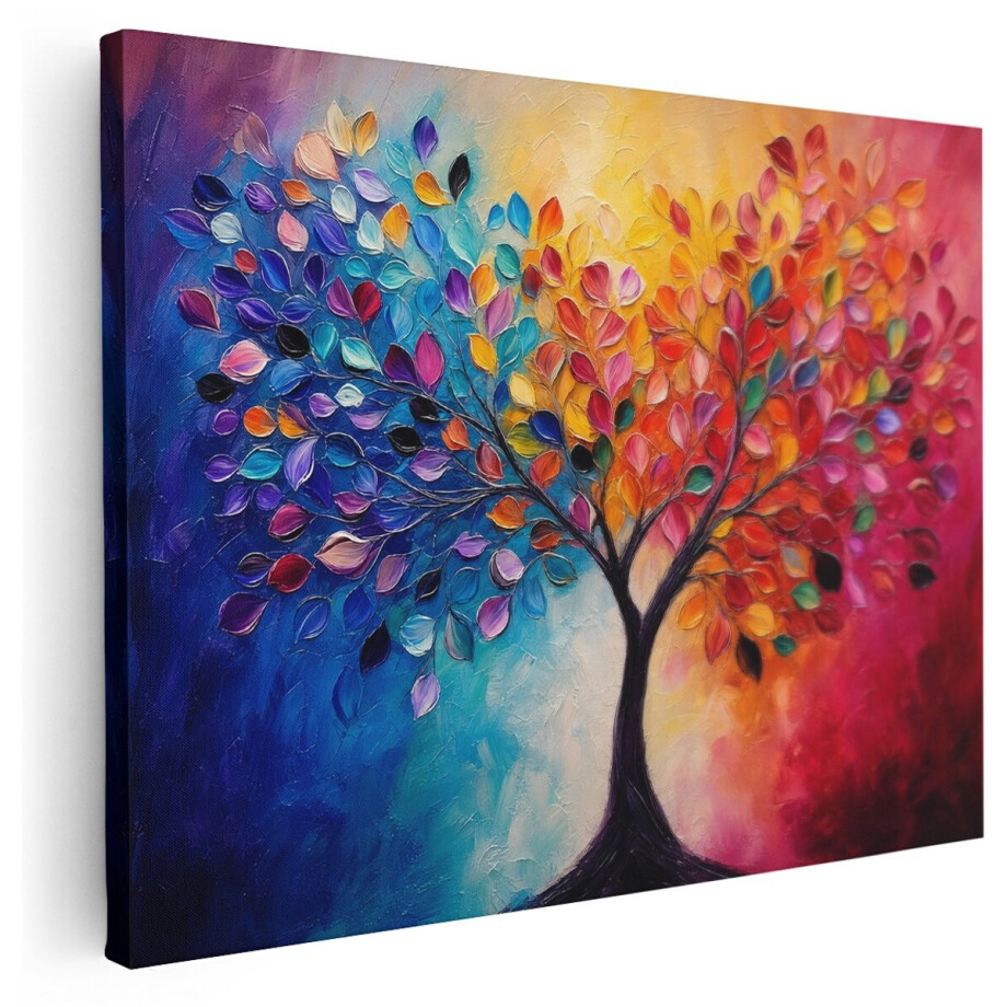 Artaza Canvas Schilderij Kleurrijke Levensboom - Abstract Natuurkunst - 120x90 cm - Groot - Wanddecoratie Woonkamer - Schilderijen - Muurdecoratie afbeelding 1