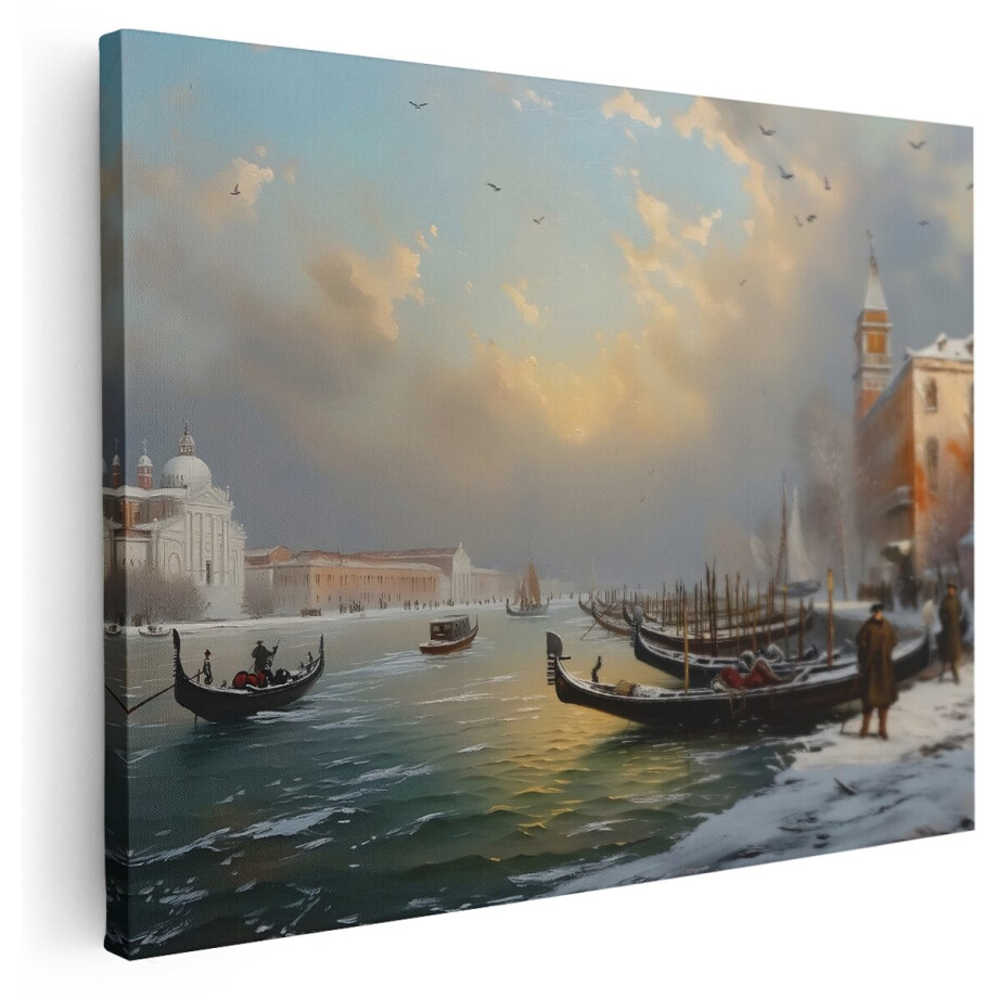 Artaza Canvas Schilderij Winterlandschap - 160x120 cm - Groot - Wanddecoratie Venetië - Muurdecoratie Gondels - Klassieke Schilderijen Op Canvas Artaza Canvas Schilderij Winterlandschap - 160x120 cm - Groot - Wanddecoratie Venetië - Muurdecoratie Gondels - Klassieke Schilderijen Op Canvas afbeelding 1