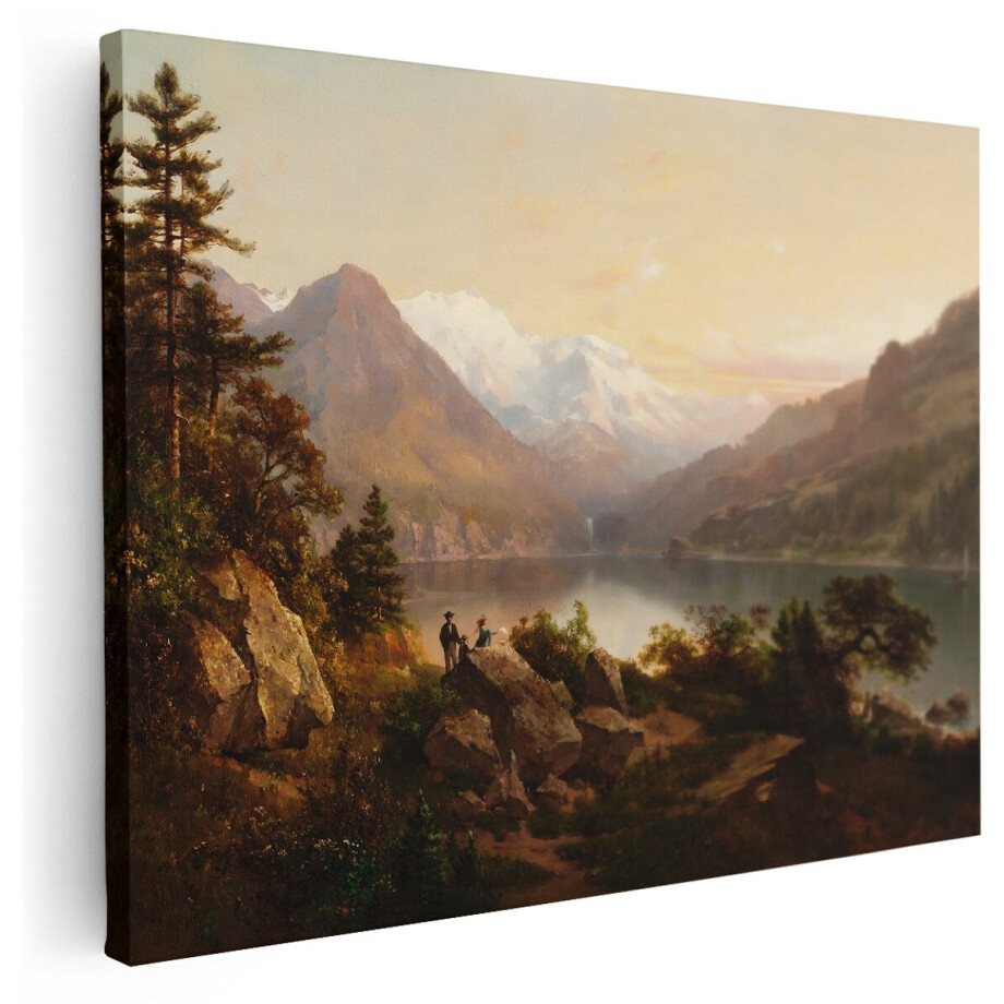 Artaza Canvas Schilderij Landschap - 160x120 cm - Groot - Wanddecoratie Bergen - Muurdecoratie Zonsondergang - Schilderijen Op Canvas Natuur afbeelding 1