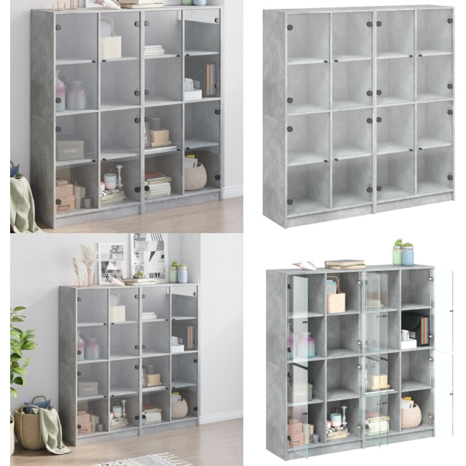 vidaXL Boekenkast met deuren 136x37x142 cm bewerkt hout betongrijs - Boekenkast - Boekenkasten - Boeken Plank - Schappenkast vidaXL Boekenkast met deuren 136x37x142 cm bewerkt hout betongrijs - Boekenkast - Boekenkasten - Boeken Plank - Schappenkast afbeelding 1