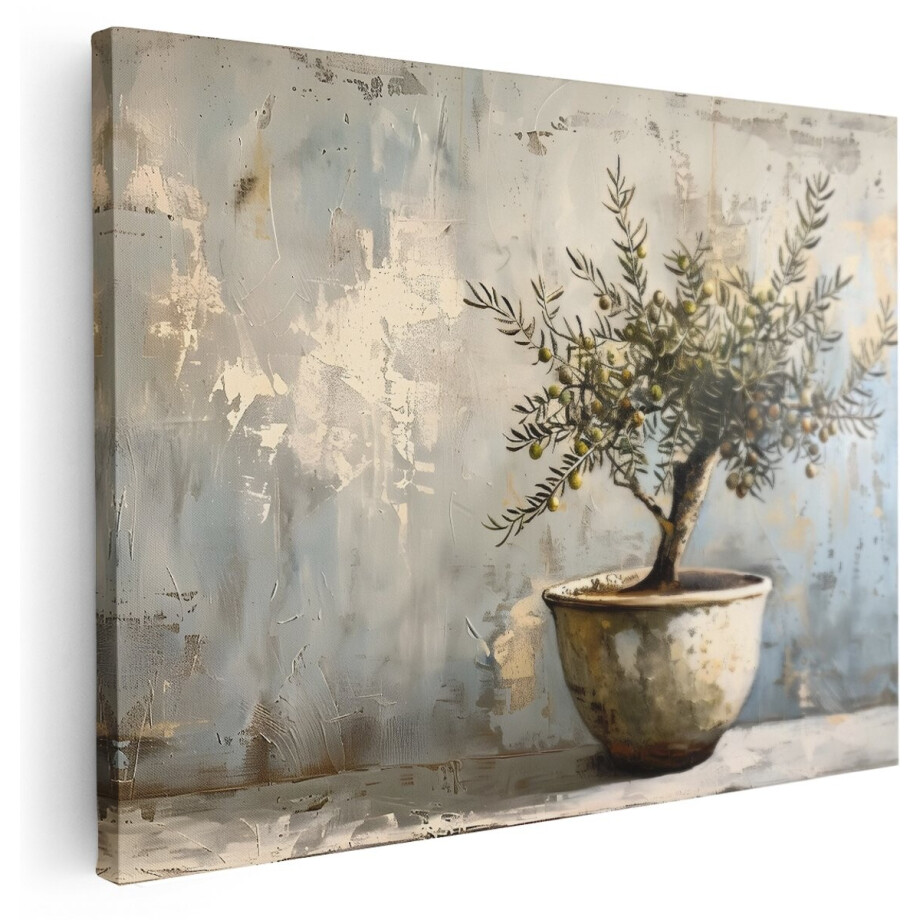 Artaza Canvas Schilderij Olijfboom - 80x60 cm - Wanddecoratie Landelijk - Muurdecoratie Botanisch - Decoratie Stilleven Keuken afbeelding 1