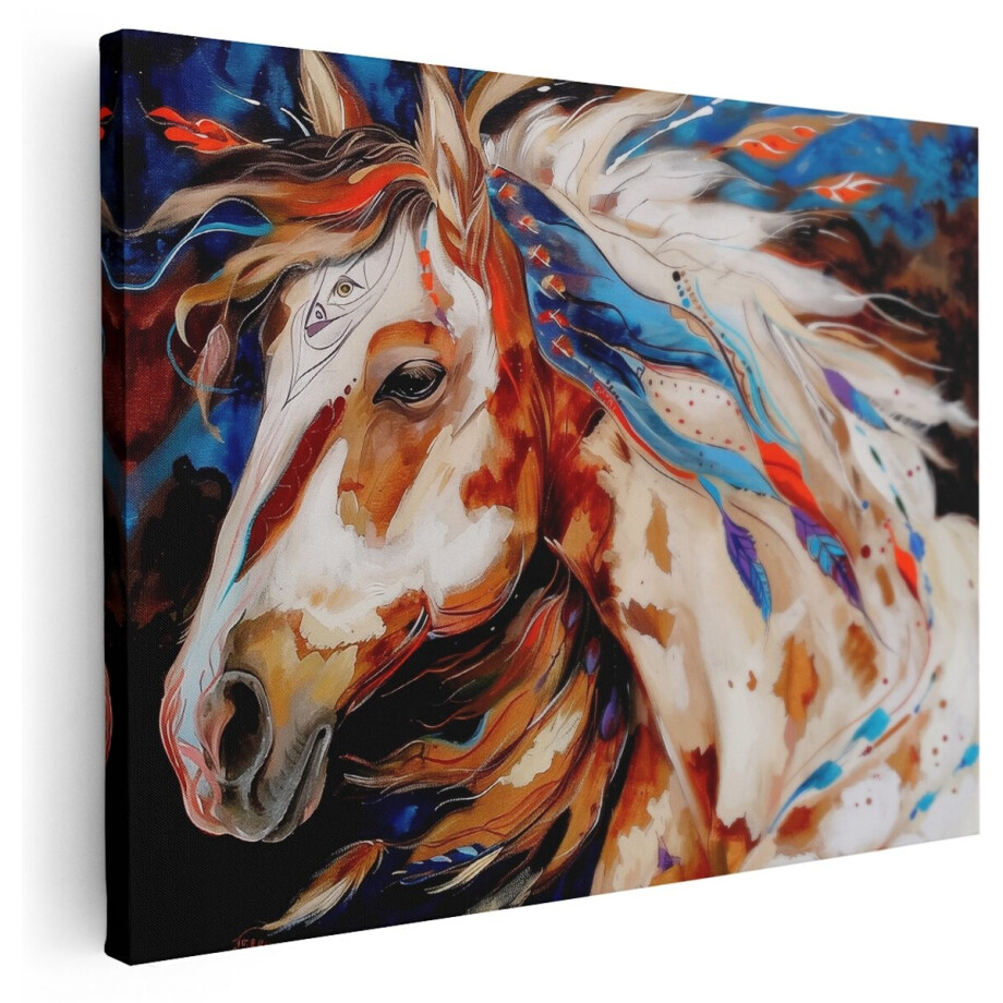Artaza Canvas Schilderij Paard met Veren - Dieren - 160x120 cm - Groot - Wanddecoratie Woonkamer - Schilderijen - Muurdecoratie afbeelding 1