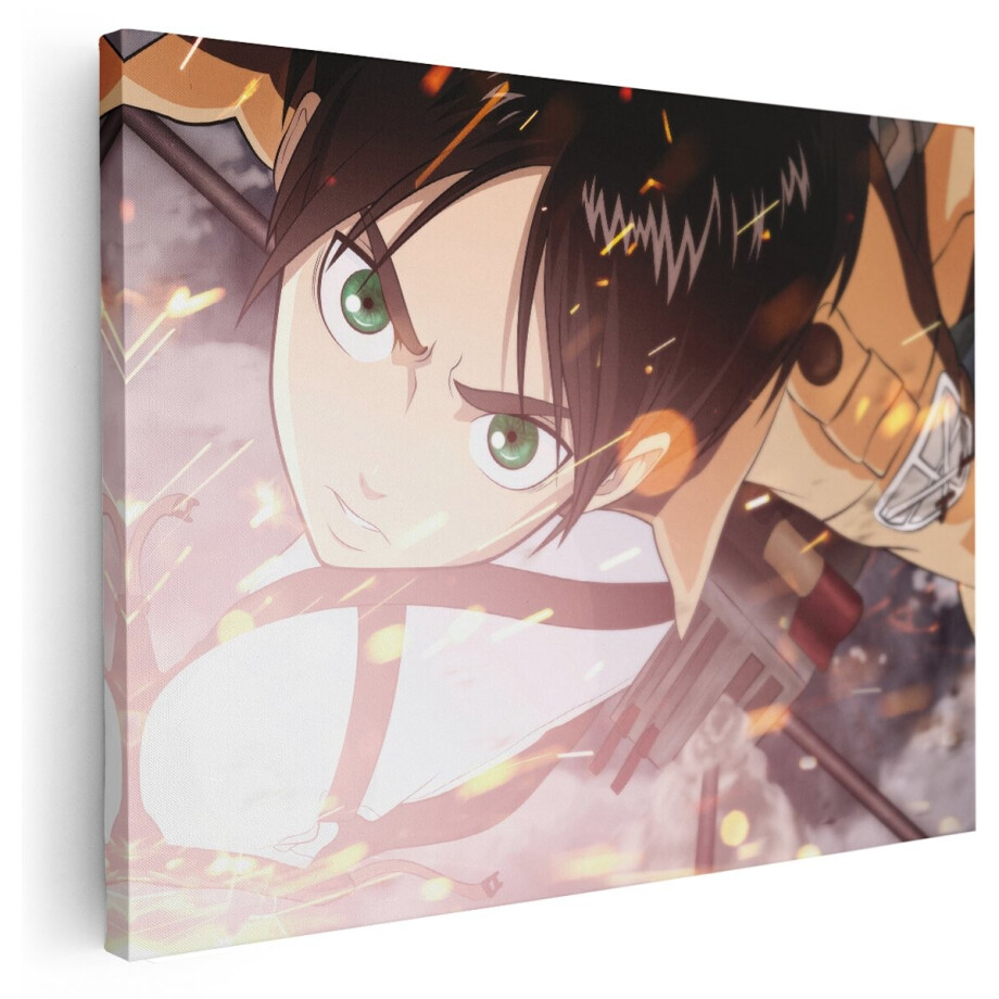 Artaza Canvas Schilderij Eren Jaeger - 160x120 cm - Groot - Wanddecoratie Anime Serie - Muurdecoratie Jongenskamer - Kamer Accessoires Groen afbeelding 1