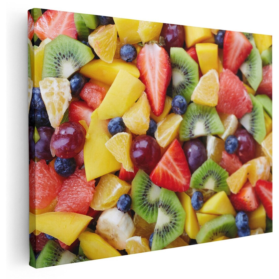 Artaza Canvas Schilderij Diverse Kleurrijke Fruit Achtergrond - 160x120 cm - Groot - Wanddecoratie Woonkamer - Schilderijen - Muurdecoratie afbeelding 1