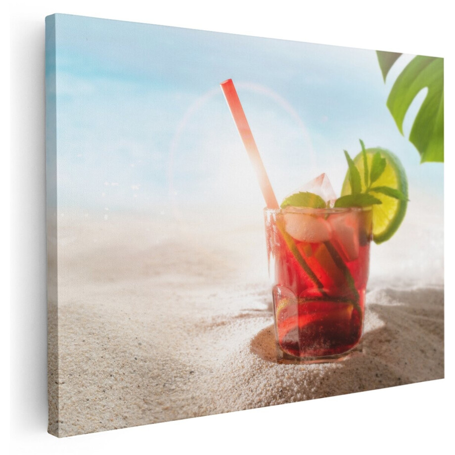 Artaza Canvas Schilderij Cocktail Mix Drankje op het Strand - 160x120 cm - Groot - Wanddecoratie Woonkamer - Schilderijen - Muurdecoratie afbeelding 1