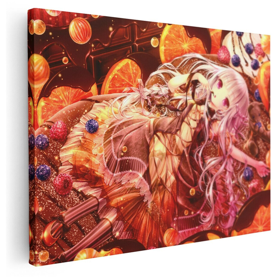 Artaza Canvas Schilderij Anime Meisje - 160x120 cm - Groot - Wanddecoratie Slaapkamer - Muurdecoratie Zoete Wereld - Schilderijen Op Canvas Fruit afbeelding 1