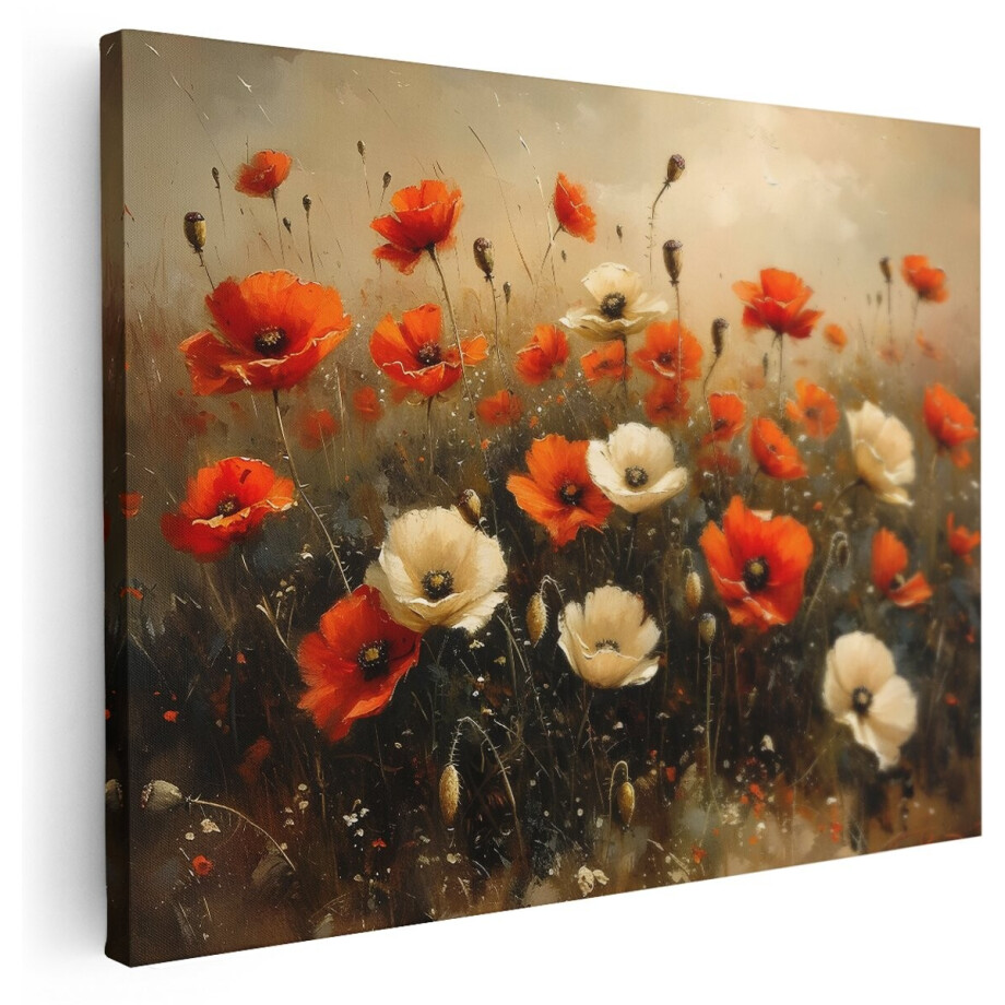 Artaza Canvas Schilderij Klaprozenveld - 160x120 cm - Groot - Wanddecoratie Bloemen Landelijk - Muurdecoratie Natuur - Schilderijen Op Canvas afbeelding 1
