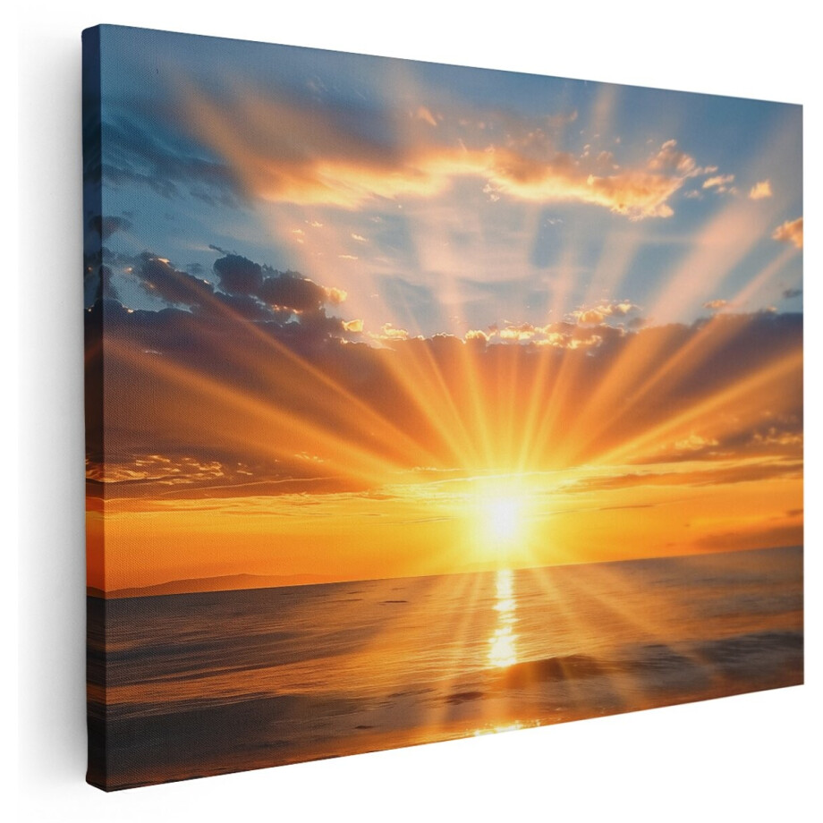 Artaza Canvas Schilderij Zonlicht over de Oceaan - 160x120 cm - Groot - Wanddecoratie Woonkamer - Schilderijen - Muurdecoratie afbeelding 1