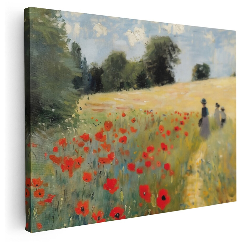 Artaza Canvas Schilderij Mensen lopen door een Veld met Klaprozen - Bloemen - 160x120 cm - Groot - Wanddecoratie Woonkamer - Schilderijen - Muurdecoratie Artaza Canvas Schilderij Mensen lopen door een Veld met Klaprozen - Bloemen - 160x120 cm - Groot - Wanddecoratie Woonkamer - Schilderijen - Muurdecoratie afbeelding 1