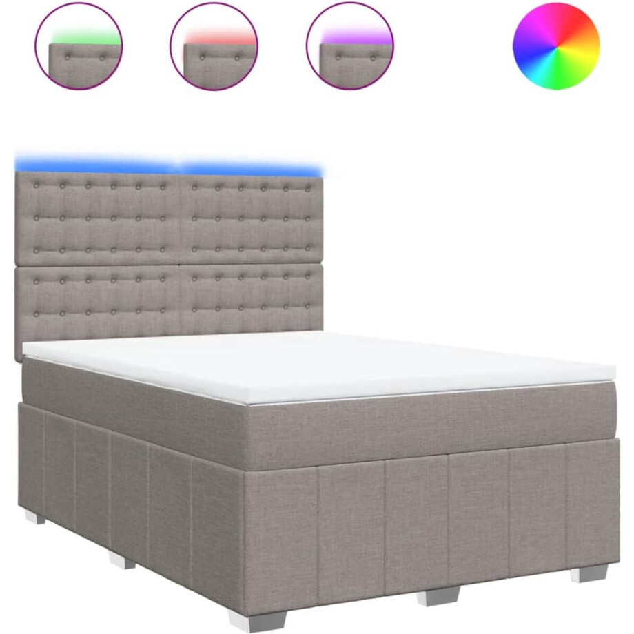 vidaXL - Boxspring - met - matras - stof - taupe - 140x190 - cm afbeelding 1