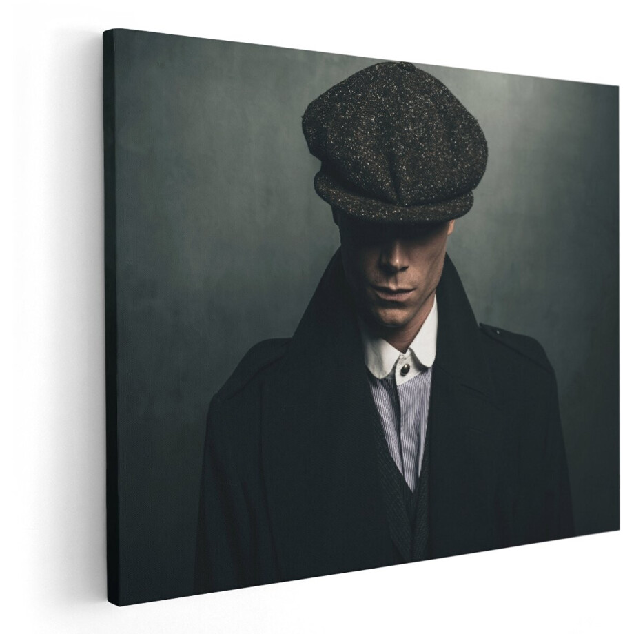 Artaza Canvas Schilderij Engelse Gangster Met Een Pet Uit Jaren 1920 - 150x120 cm - Groot - Wanddecoratie Woonkamer - Schilderijen - Muurdecoratie afbeelding 1