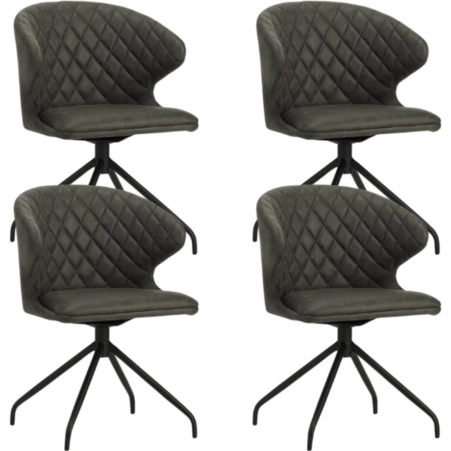Dimehouse Set van 4 Draaibare Eetkamerstoelen Eloi Antraciet - Stof - Industrieel afbeelding 1
