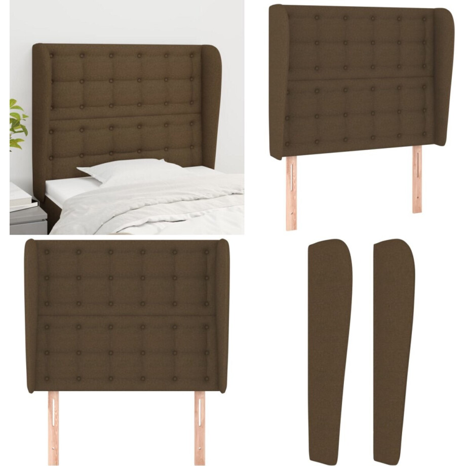 vidaXL Hoofdbord met randen 93x23x118/128 cm stof donkerbruin - Hoofdbord - Hoofdborden - Hoofdeinde - Houten Hoofdbord afbeelding 1