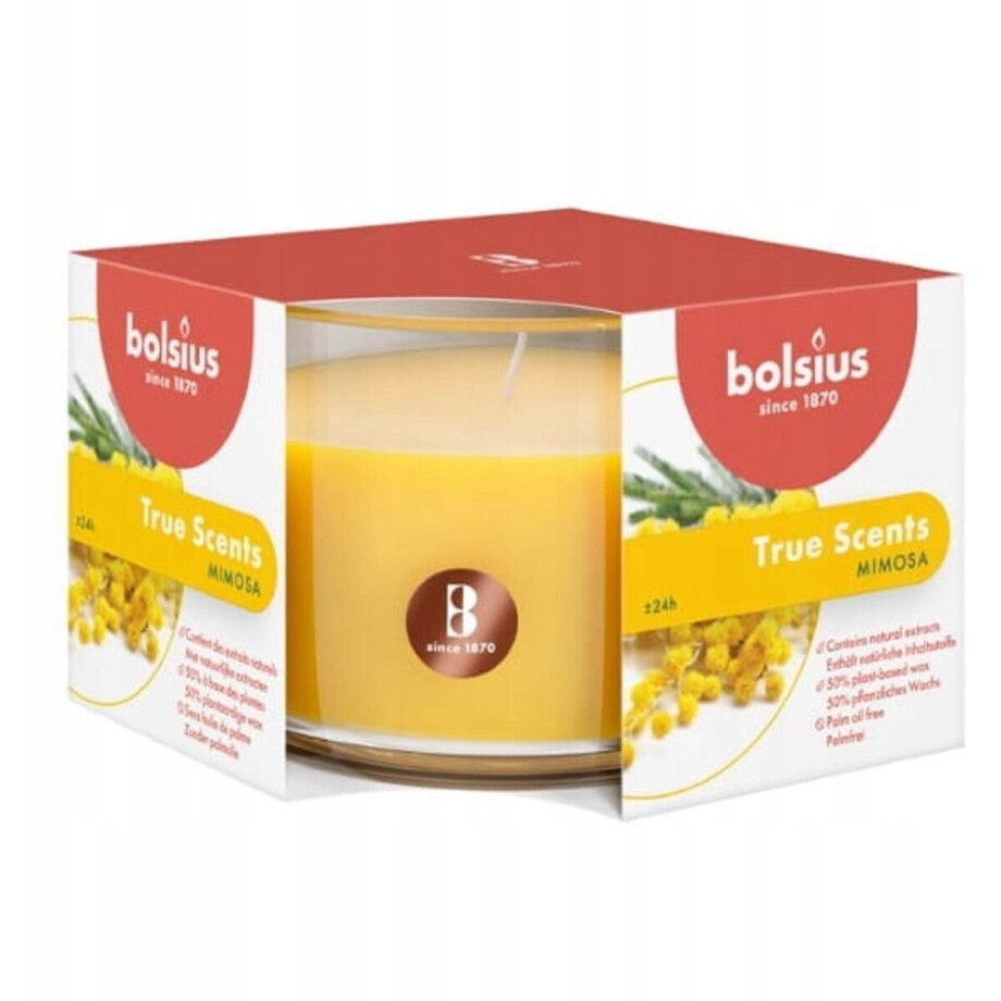 Bolsius Geurkaars in Glas - Mimosa Bloemengeur, Brandtijd tot 25 uur Bolsius Geurkaars in Glas - Mimosa Bloemengeur, Brandtijd tot 25 uur afbeelding 1