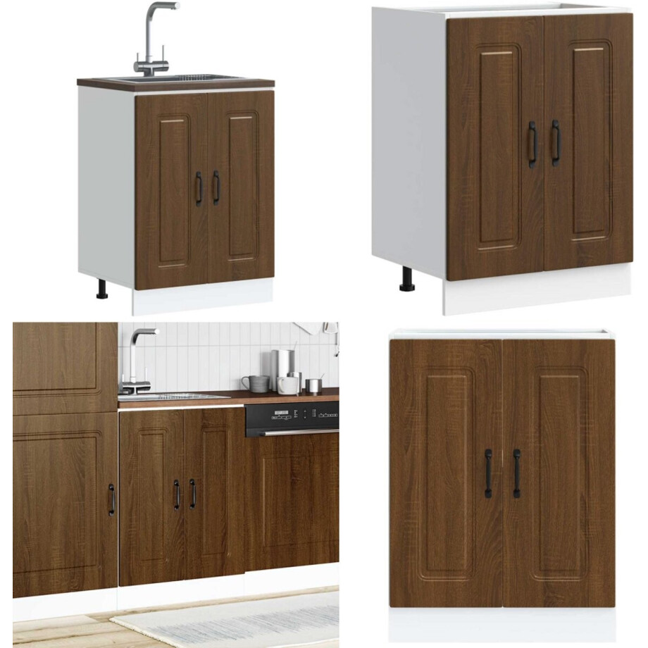 vidaXL Spoelbakonderkast Kalmar 60x46x81,5 cm hout bruin eikenkleurig - Spoelbak Onderkast - Spoelbak Onderkasten - Keuken Onderkast - Gootsteen Onderkast afbeelding 1