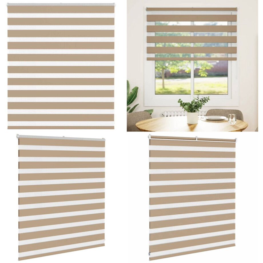 vidaXL Zebra Blind 125x100 cm stofbreedte 120,9 cm polyester zandbruin - Zebra Jaloezie - Zebra Jaloezieën - Zebra Rolgordijn - Dubbel Rolgordijn afbeelding 1