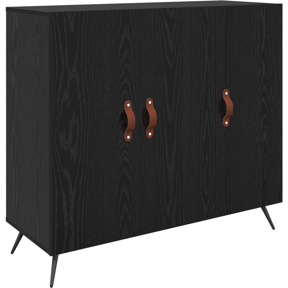 vidaXL - Dressoir - Zwart - 90 - x - 34 - x - 80 - cm - Bewerkt - hout afbeelding 1