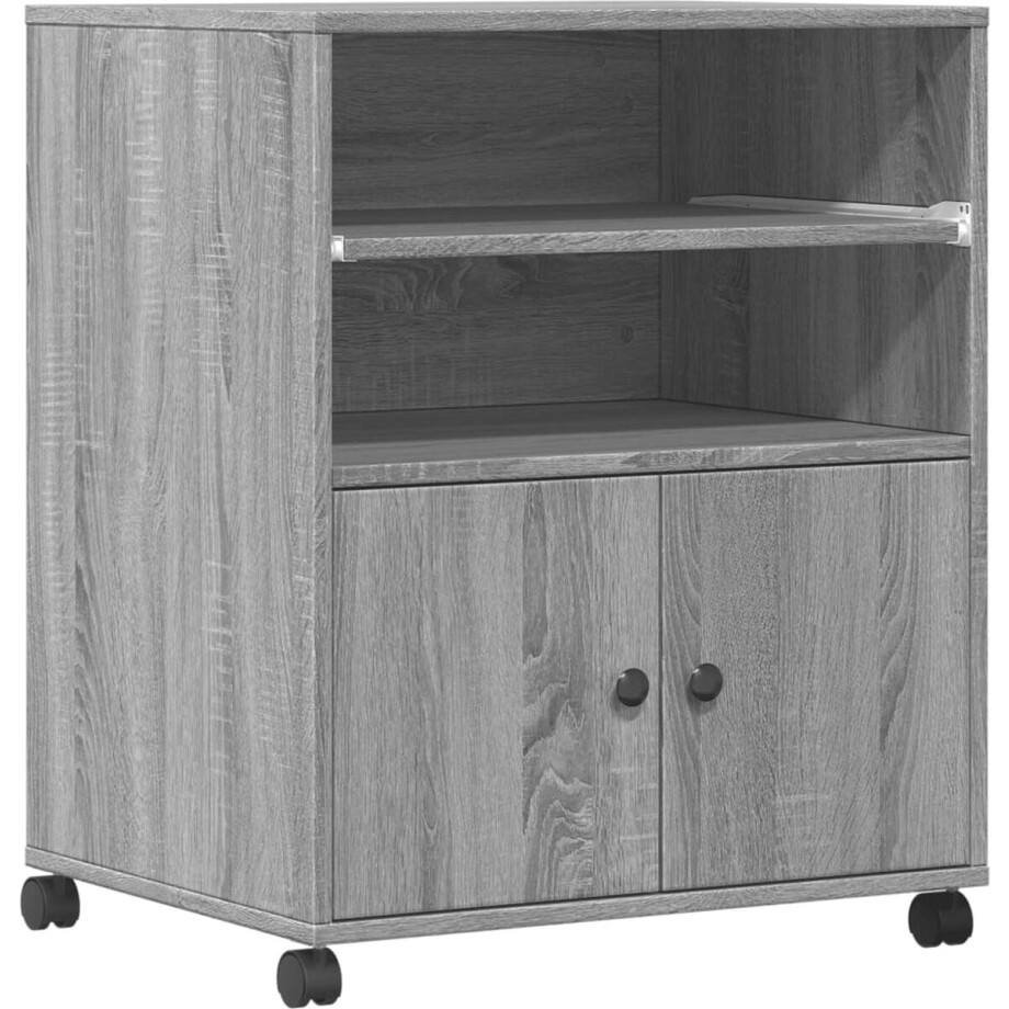 vidaXL - Printerkastje - met - wielen - 60x48x74 - cm - grijs - sonoma - eikenkleur afbeelding 1