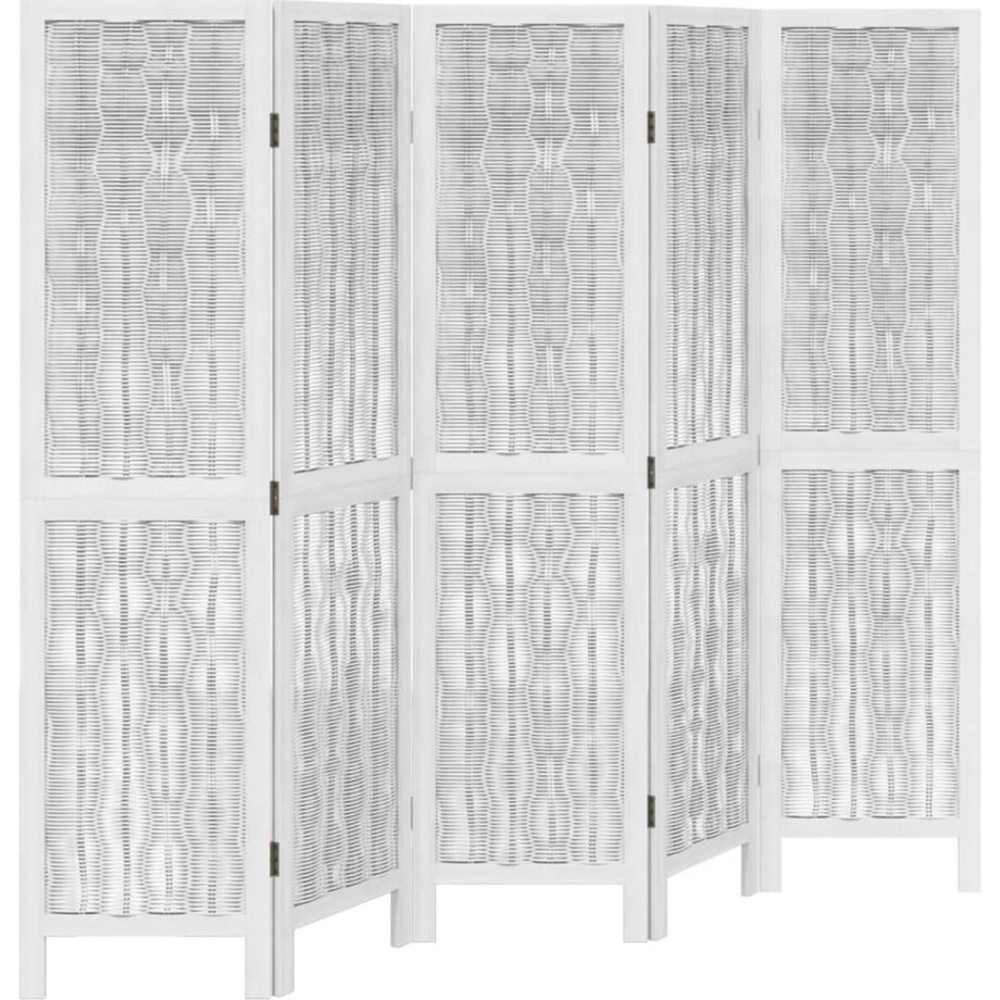 vidaXL - Kamerscherm - met - 5 - panelen - massief - paulowniahout - wit afbeelding 1