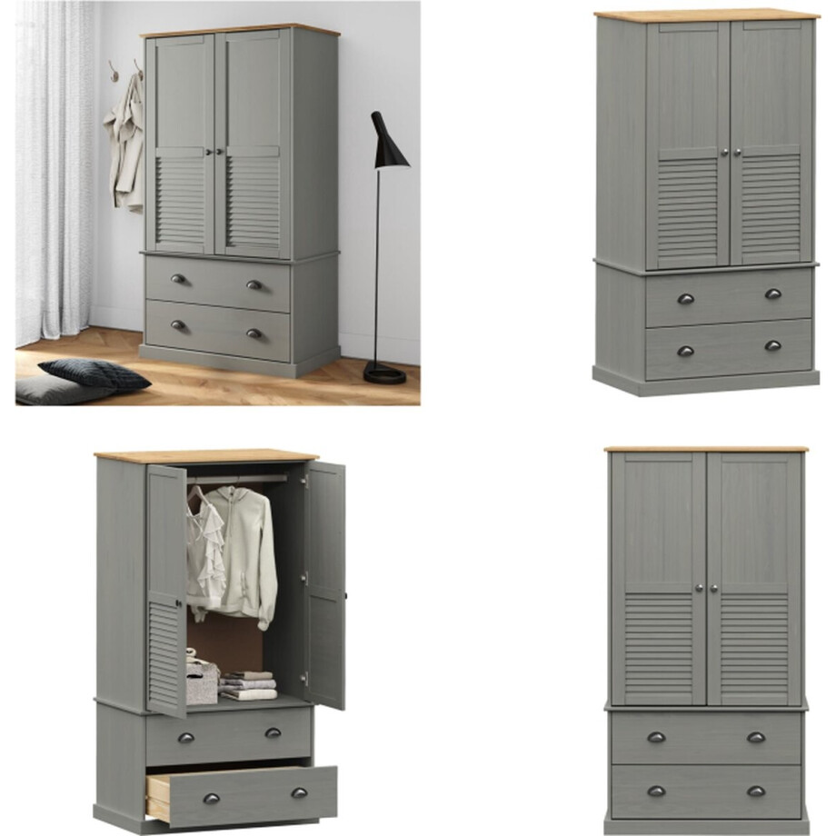 vidaXL - Kledingkast - VIGO - 90x55x170 - cm - massief - grenenhout - grijs vidaXL - Kledingkast - VIGO - 90x55x170 - cm - massief - grenenhout - grijs afbeelding 1