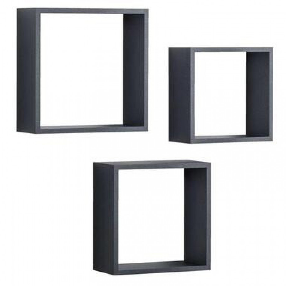 Wandkubus Duraline Triple 3 stuks - zwart - 30x30x12 cm - Leen Bakker afbeelding 1