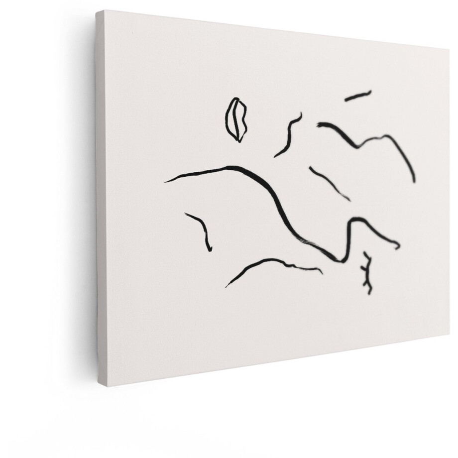 Artaza Canvas Schilderij Abstracte Lijntekening met Zwarte Organische Vormen op een Lichte Achtergrond - 120x90 cm - Groot - Wanddecoratie Woonkamer - Schilderijen - Muurdecoratie afbeelding 1