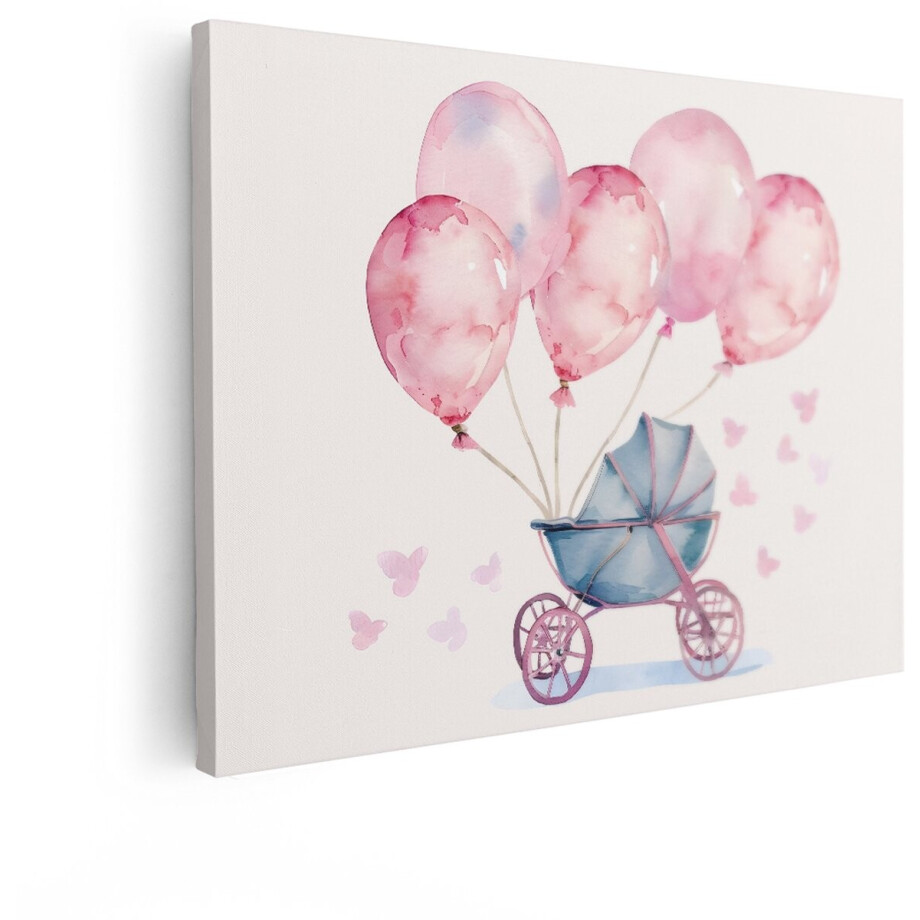 Artaza Canvas Schilderij Babykamer - 80x60 cm - Wanddecoratie Kinderkamer - Muurdecoratie Vlinders - Decoratie Roze Ballonnen Kinderwagen Artaza Canvas Schilderij Babykamer - 80x60 cm - Wanddecoratie Kinderkamer - Muurdecoratie Vlinders - Decoratie Roze Ballonnen Kinderwagen afbeelding 1