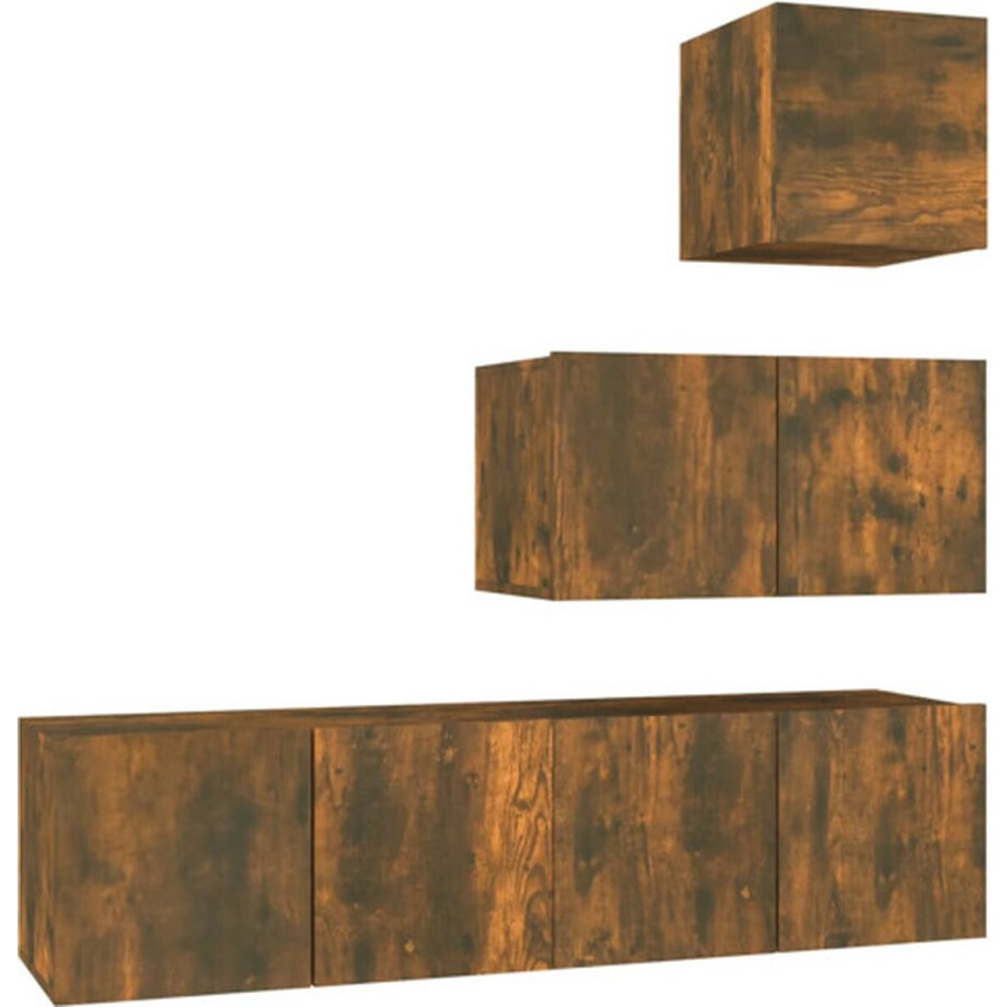 vidaXL - 4-delige - Tv-meubelset - bewerkt - hout - gerookt - eikenkleurig afbeelding 1