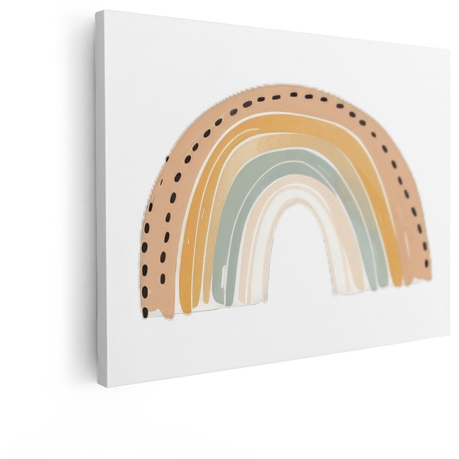 Artaza Canvas Schilderij Boho Regenboog met Gedempte Kleuren en Stippenpatroon - Kinderkamer Decoratie - 120x90 cm - Groot - Wanddecoratie Woonkamer - Schilderijen - Muurdecoratie afbeelding 1