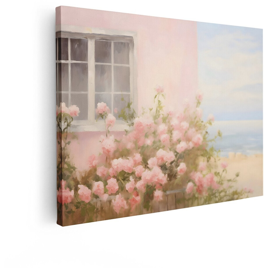 Artaza Canvas Schilderij Roze Rozen - 40x30 cm - Wanddecoratie Strand Zee - Muurdecoratie Romantisch - Schilderijen Op Canvas Natuur afbeelding 1
