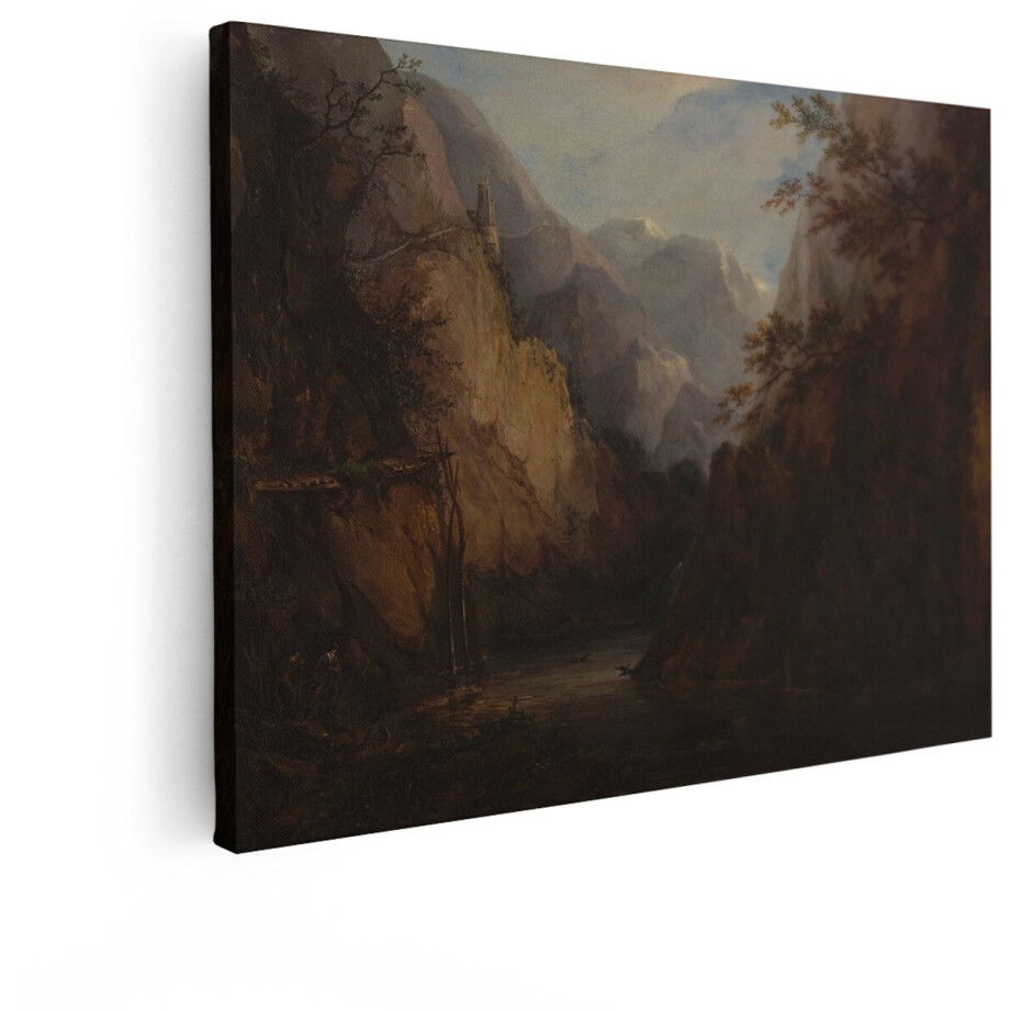 Artaza Canvas Schilderij Berglandschap - 80x60 cm - Wanddecoratie Natuur - Muurdecoratie Rivier - Klassieke Schilderijen Landschap afbeelding 1