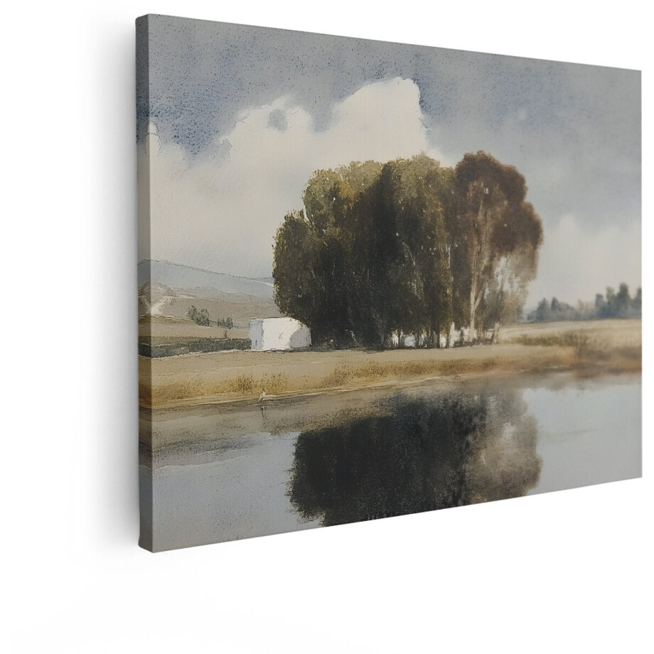 Artaza Canvas Schilderij Landschap - 120x90 cm - Wanddecoratie Natuur - Muurdecoratie Bomen - Schilderijen Op Canvas Aquarel afbeelding 1