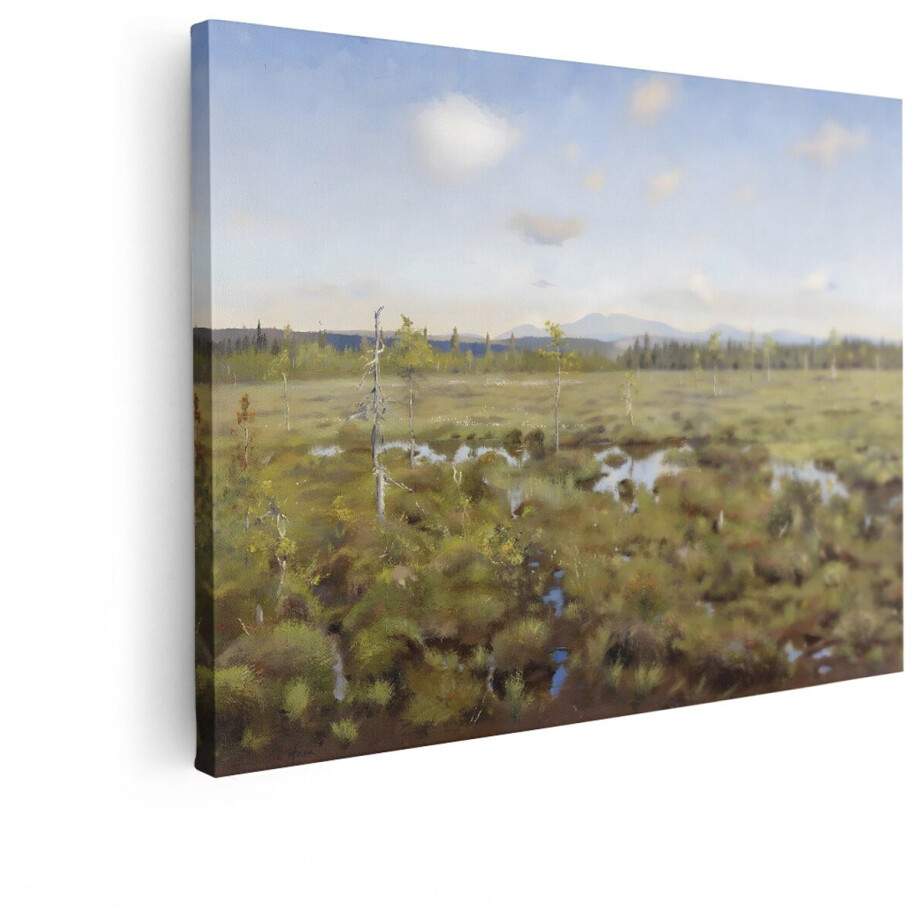 Artaza Canvas Schilderij Moeras Landschap - 40x30 cm - Wanddecoratie Natuur - Muurdecoratie Bergen - Kamer Accessoires Woonkamer afbeelding 1