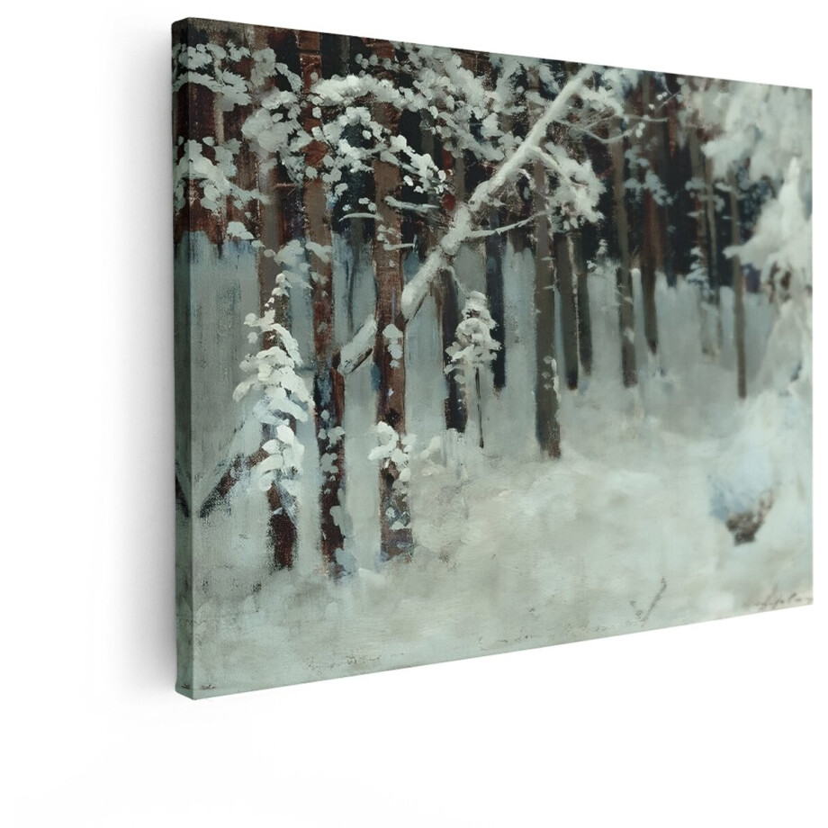 Artaza Canvas Schilderij Besneeuwd Bos - 120x90 cm - Wanddecoratie Winter Landschap - Muurdecoratie Dennenbomen - Decoratie Natuur Woonkamer afbeelding 1