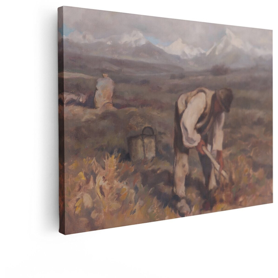 Artaza Canvas Schilderij Boer - 120x90 cm - Wanddecoratie Landschap - Muurdecoratie Bergen - Schilderijen Natuur Woonkamer afbeelding 1