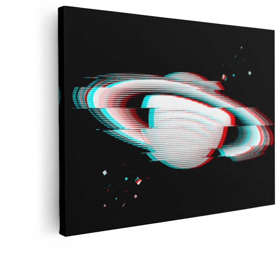 Artaza Canvas Schilderij Saturnus - 80x60 cm - Wanddecoratie Glitch Art - Muurdecoratie Ruimte - Schilderijen Op Canvas Planeet afbeelding 1