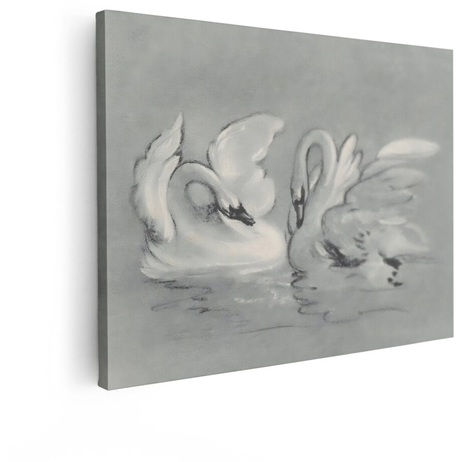 Artaza Canvas Schilderij Zwaan - 40x30 cm - Wanddecoratie Vogels Zwart Wit - Muurdecoratie Natuur - Decoratie Slaapkamer - Kamer Accessoires afbeelding 1